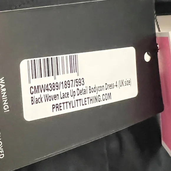 prettylittlething Black Woven Lace Up Detail Bodycon dress - Picture 5 of 6